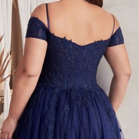 NEW LONG FORMAL OFF SHOULDER A-LINE TULLE DRESS EMBROIDERED WITH LACE CD C154C - Picture 6 of 10
